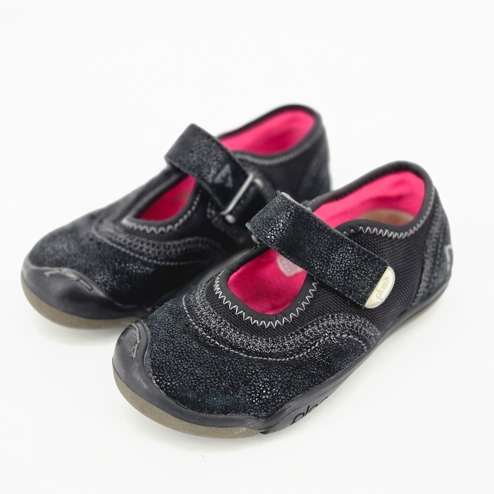 PLAE Emme Kids Black Shimmer Suede Mary Jane Wide Toe Box Uniform Shoes 9.5 VGUC